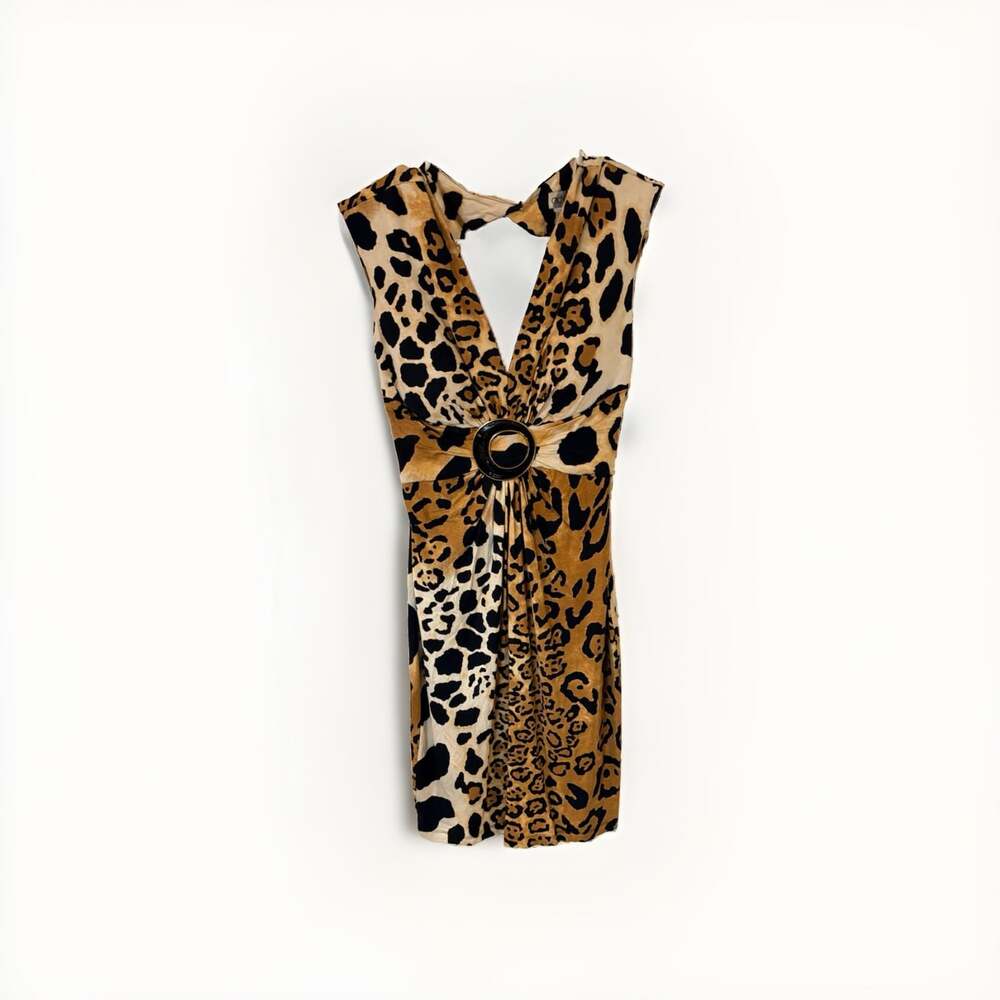 Cache Animal Leopard Cheetah Print Pattern Size 8 Bodycon Dress Y2K Made In USA
